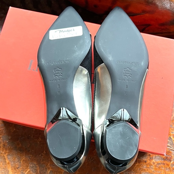 NWT New in Box Claudia Ciuti Kika Black Suede and Gun Metal Leather Flats Party - Picture 10 of 11